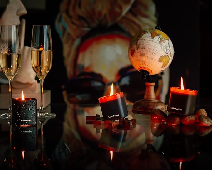 Luxury Scented Candle Gift Set 3-Pack | Champagne, Sandalwood & Amber | Clean Soy Wax | for Women & Men (3.52 oz Each) | 75 Hour Burn Time