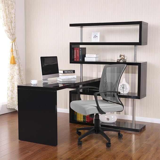 Furmax Office Chair Ergonomic Computer Desk Mesh Chair Mid Back Swivel Lumbar Support with Armrest (1, Gray)