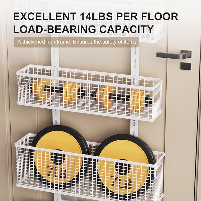 6-Tier Over The Door Pantry Organizer,Hanging Spice Rack,Over Door Adjustable Basket with Handle,Pantry Organization And Storage, Laundry Room,Bathroom,Large Capacity,D5.3xW15.7xH60.9in