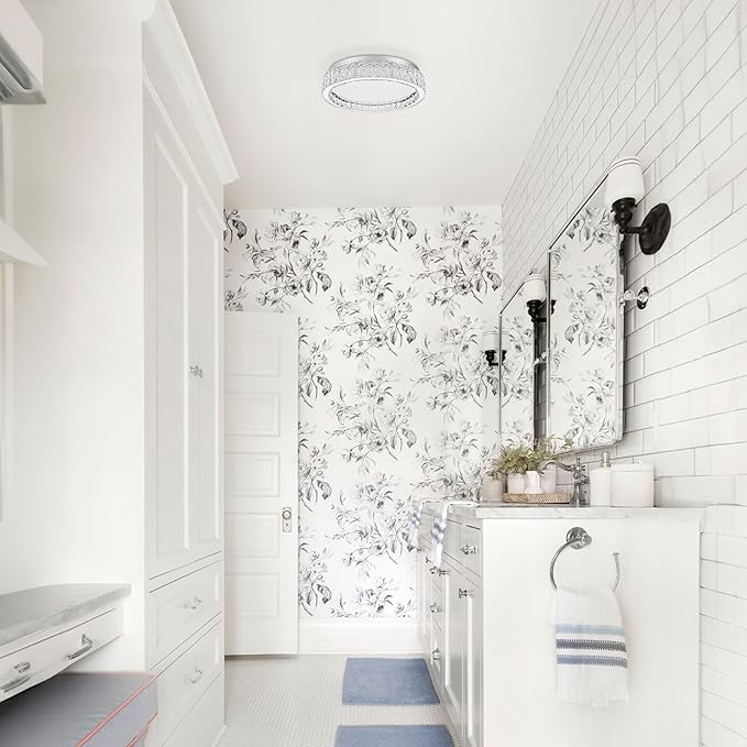 LamQee Crystal Flush Mount Ceiling Light Fixture, Dimmable LED Modern Close to Ceiling Light, Hallway Light Fixtures Round Ceiling Chandelier for Bedroom Kitchen Bathroom Closet Foyer, Small, 9.8 inch