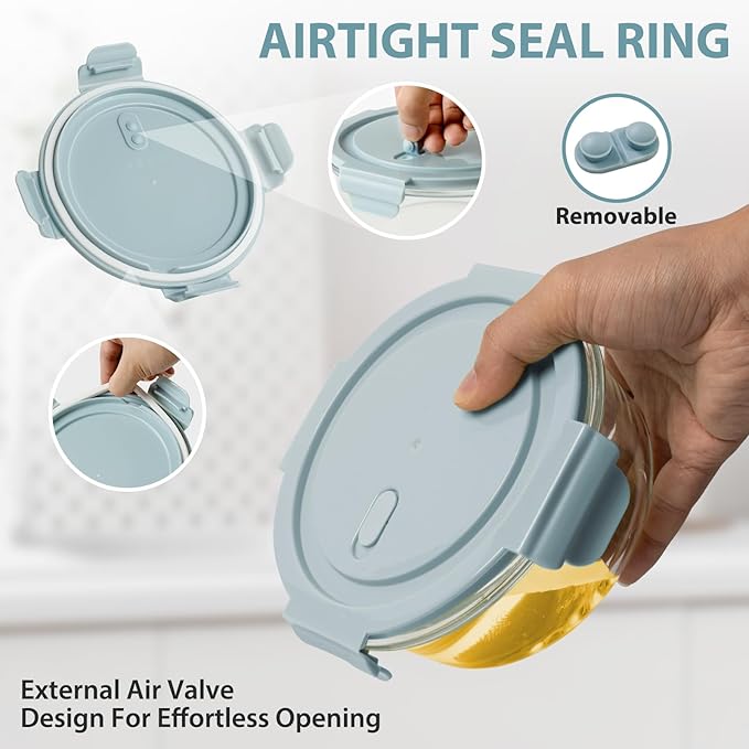 4 PCS Food Storage Containers with lids Set, Airtight 2.5 Cup Glass Meal Prep Containers, Heat-Resistant BPA-Free Glass Containers for Soup Leftover, Microwave, Dishwasher Freezer Safe 20 OZ