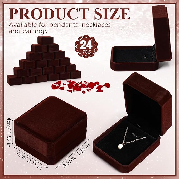 Sureio 24 Pcs Velvet Necklace Ring Boxes Bulk Earring Pendant Jewelry Gift Display Case for Proposal Anniversary Wedding Engagement Birthday Gift(Coffee)