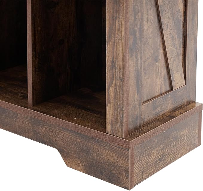 6 Cube Storage Organizer, 2 Tier Bookshelf for Living Room, Farmhouse Bookcase with Led, Kids Toy Storage Cabinet, Wall Cubby Shelves for Home Decor, Wood Display Cabinet for Bedroom, Brown