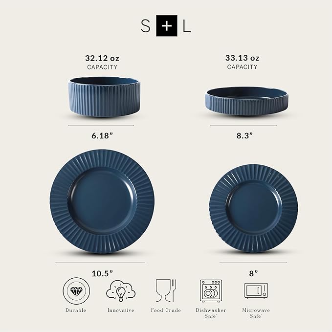 Christian Siriano Lusso 32-Piece Dinnerware Set Stoneware, Ash Blue