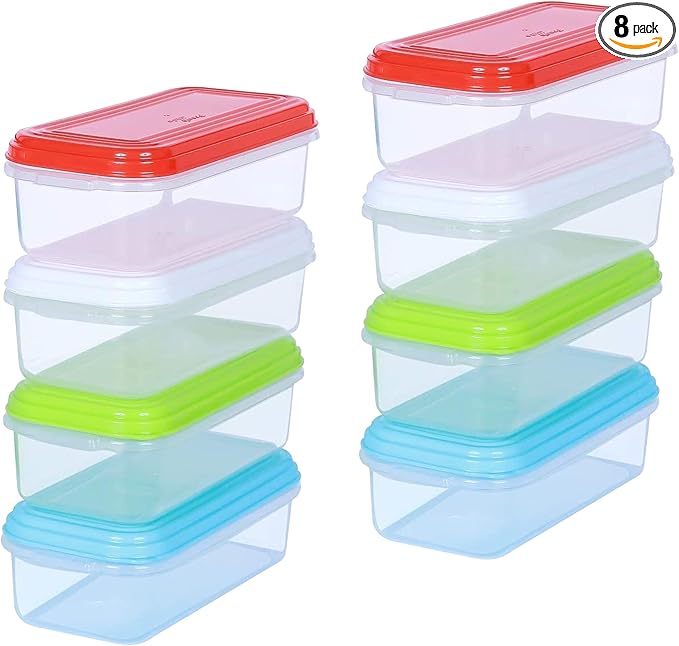 ARSUK Small Food Containers with Lids 8oz/250ml (8 Pack) - Mini Plastic Storage Containers for Snacks, Meal Prep and Lunch - Reusable, Leakproof, Airtight - Microwave and Freezer Safe