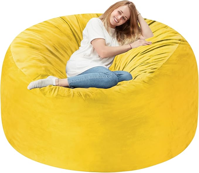Homguava 5 FT Bean Bag Chair: 5' Bean Bags with Memory Foam Filled, Large Beanbag Chairs Soft Sofa with Dutch Velvet Cover-Mustard