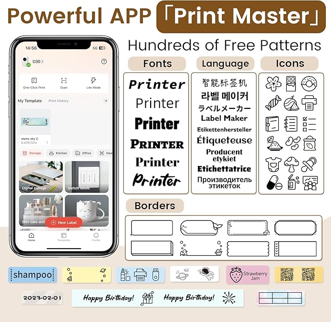 Phomemo D30 Label Maker with 3 Tapes, Bluetooth Wireless Mini Pocket Smartphone Label Maker Machine, Small Thermal Printer Rechargeable Labeler for Home Office Labeler, Works with Tablet, Phones