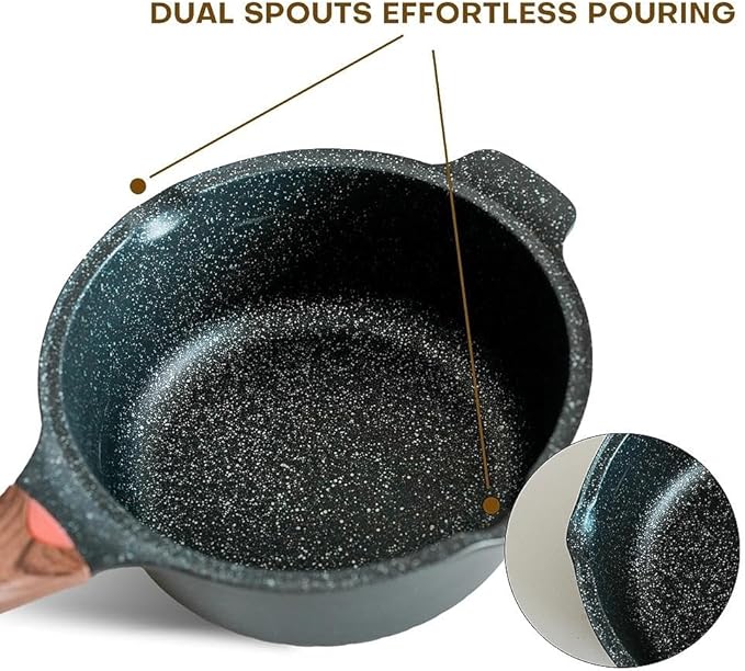 Vinchef New Nonstick Sauce Pot Set with Lids, 3QT Saucepan & 4QT Saucepot,Dishwasher Safe,Induction Compatible, Scratch/Stain Resistant, Stay-Cool Handles, PFAS-Free, Black