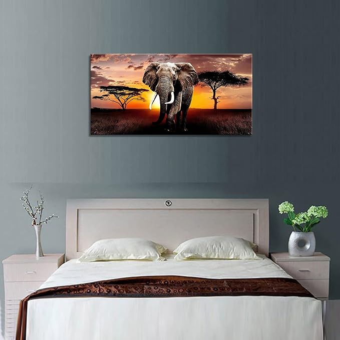 XXMWallArt FC3050 Canvas Wall Art Elephant Picture African Wild Animals Artwork Painting Print for Living Room Bedroom Kitchen Home and Office Wall Decor