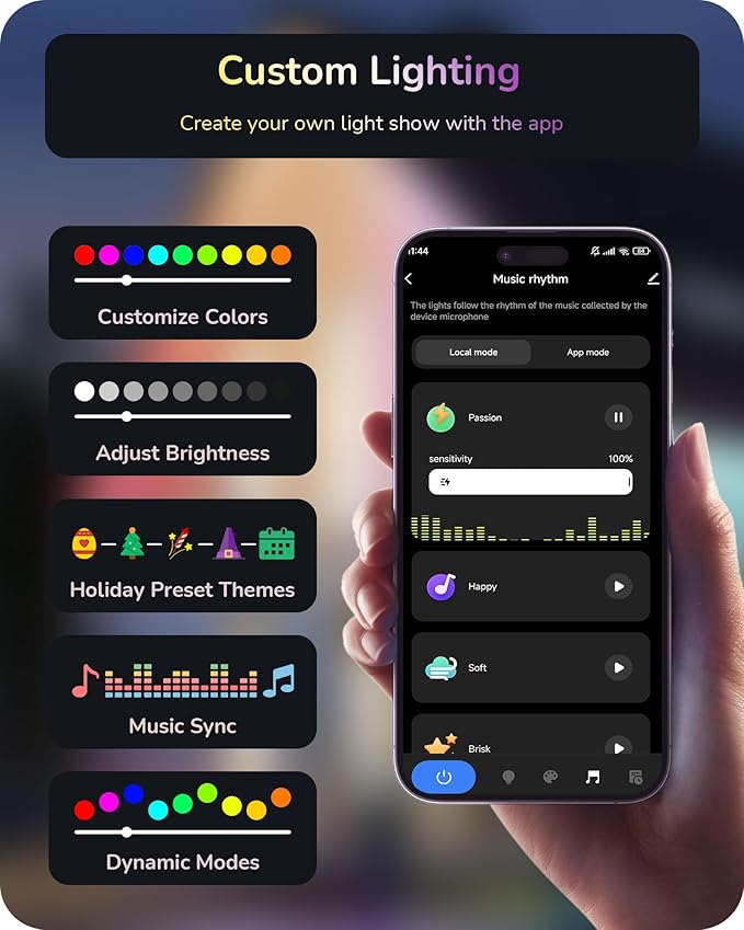 EDISHINE 60ft Permanent Outdoor Eave Lights for House, 40 Individually Controlled LED Christmas Light, IP67 Smart RGB+IC+Warm/Cool White Holiday Light, 50 Scene Modes, Work with Alexa Google Assistant