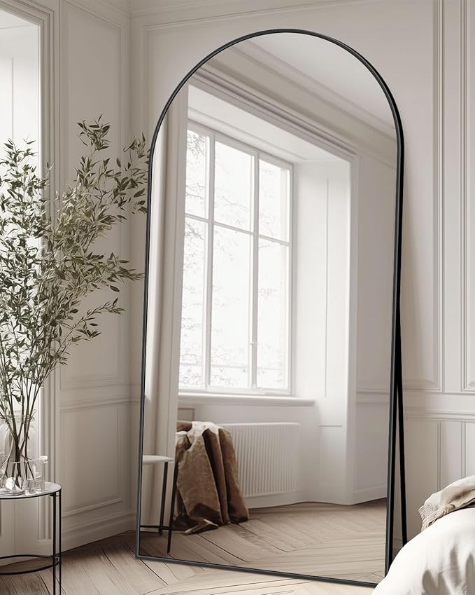 Full Length Mirror with Stand, 78"x38" Arched Full Body Mirror, Large Stand Up Mirrors, Aluminum Frame Floor Standing Mirrors, Freestanding Hanging Leaning Mounted for Bedroom Living Room,Black