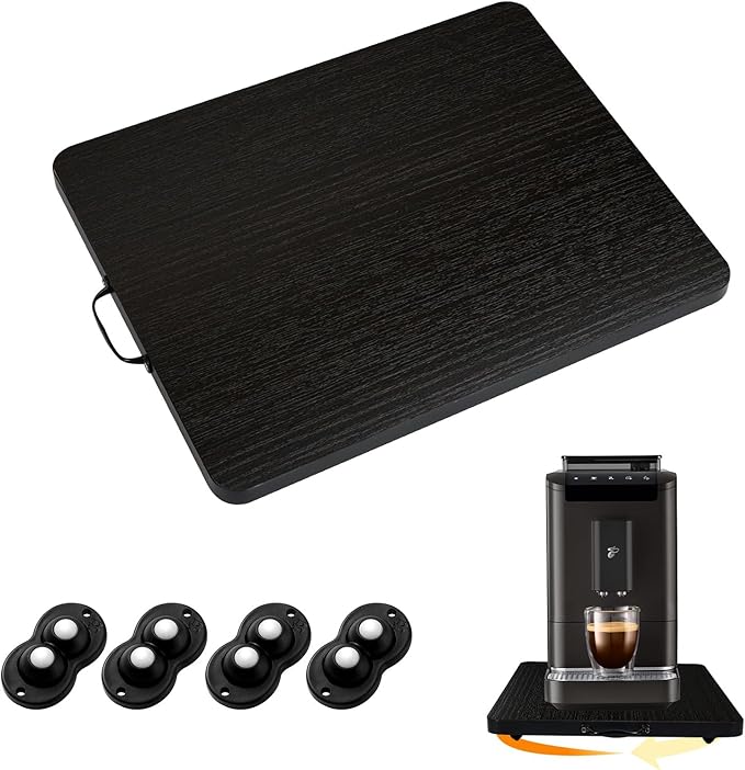 360° Rotatable Sliding Tray for Kitchen Appliances, Wooden Sliding Tray for Coffee Maker, Coffee Pot Slides for Countertop Installation, Easy to Slide (Black, Small)