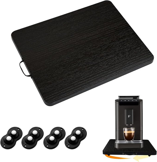 360° Rotatable Sliding Tray for Kitchen Appliances, Wooden Sliding Tray for Coffee Maker, Coffee Pot Slides for Countertop Installation, Easy to Slide (Black, Small)
