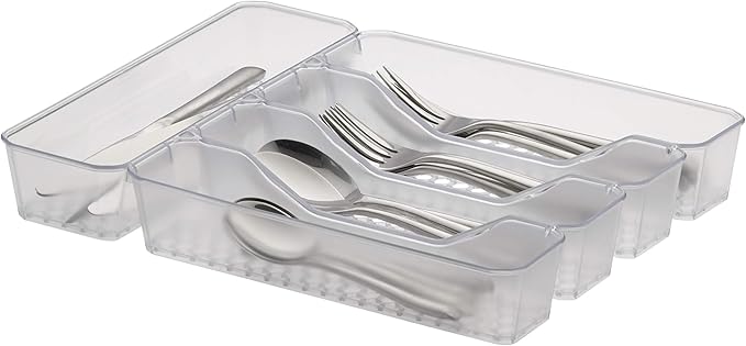 Spectrum Diversified Hexa Drawer Organizer Tray Modern Kitchen Cutlery, Utensil, Silverware Holder Caddy, 5 Dividers Cabinet Storage, 10 x 13, Clear Frost
