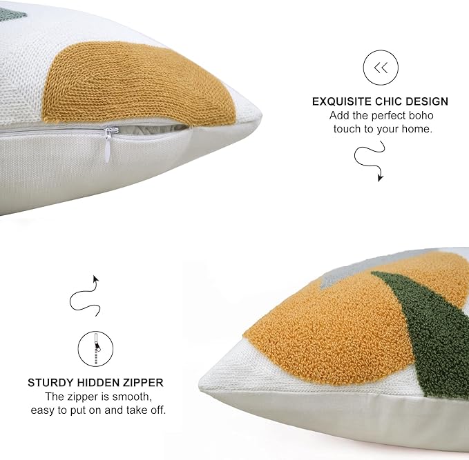 Merrycolor Boho Decorative Throw Pillow Covers Abstract Tufted Mid Century Modern Throw Pillows Leaf Sun Aesthetic Textured Pillow Cover Green Throw Pillows Cover for Bed Couch,Flower 18x18 Inch