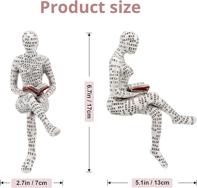 puthiac Living Room Shelf Decor - Reading Woman Figurine Sculpture Thinker Statue - Modern Abstract Home Decor for Living Room, Office, Bedroom - Elegant and Aesthetic Decoration Statue 05