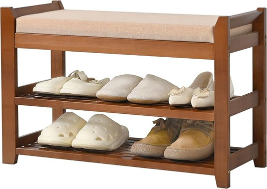 Shoe Rack Bench with Storage 27.6 in, Entryway Bench Shoe Storage with Cushion for Hallway, Bedroom, Living Room