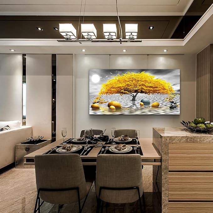 Canvas Wall Art For Living Room & Bedroom - Abstract Black & White Art, Yellow Tree Paintings - Large Wall Artworks For Home & Office Decoration