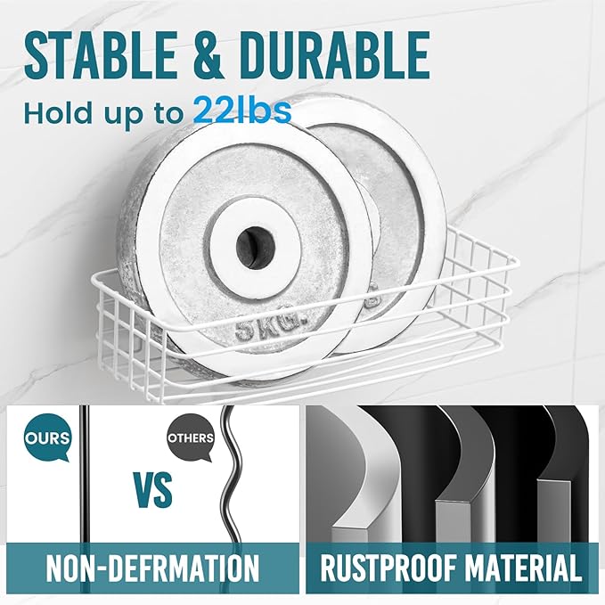 TAILI Shower Caddy Suction Cup 2 Pack with Hooks & Soap Holder, Heavy Duty Shower Organizer for Bathroom, No Drilling Bathroom Organizer with Large Capacity, Metal Storage Basket-White