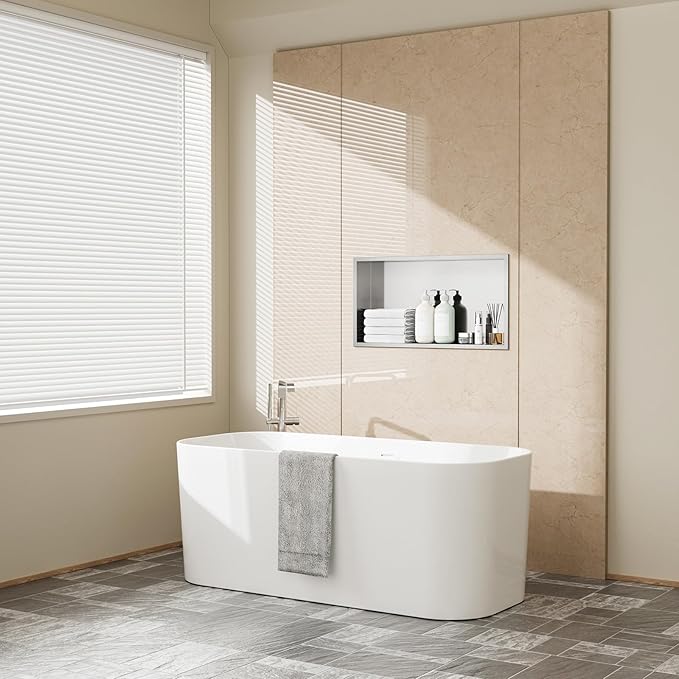 Stainless Steel Shower Niche 12" x 24" Recessed Wall Niche, No Tile Needed, Waterproof & Rustproof Bathroom Storage Shelf (Brushed Nickel)