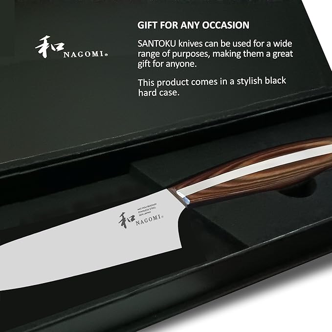 NAGOMI] 7-Inch All-Purpose Knife for Meat, Fish, Vegetables | Professional-Quality Japanese SANTOKU Kitchen Knife with Ergonomic Handle | Stainless Steel Ultra Sharp | Gift Box