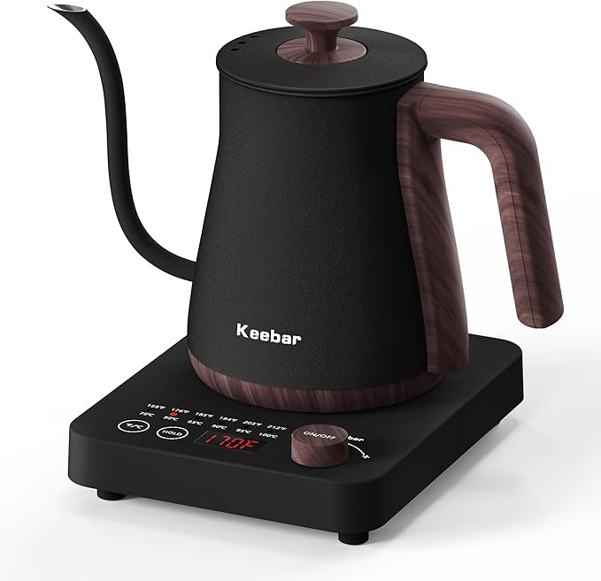 Electric Kettle, Electric Gooseneck Kettle with 6 Temperature Control Presets and LED Display, 0.8L/27.05oz, 0.8mm Ultra-Fine Spout, 304 Stainless Steel Inner, 1000W Gooseneck Kettle, Matte Black