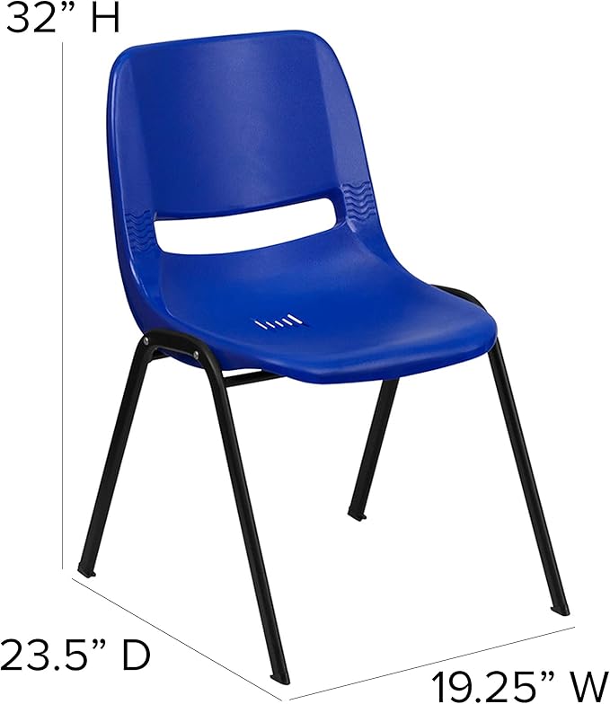 EMMA + OLIVER Blue Ergonomic Shell Student Stack Chair - Classroom Chair / Office Guest Chair