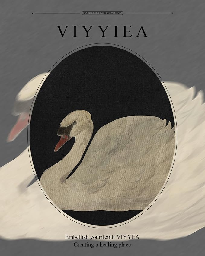 VIYYIEA Gold Framed Wall Art, Grace Swan Canvas Print Home Decor Vintage Art Painting Picture Bathroom Wall Decor, Animals Artwork for Living Room Bedroom Kitchen Office - 10L x 8W