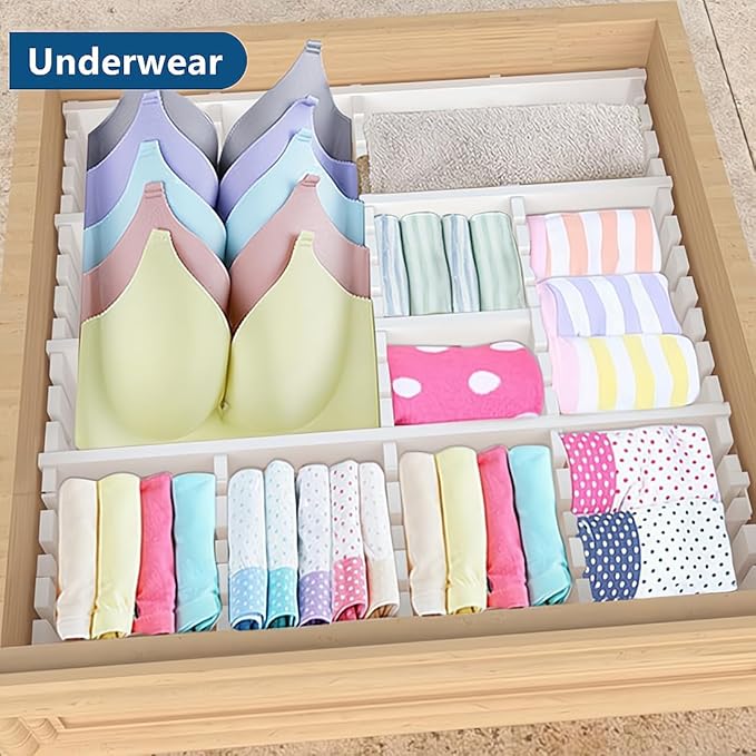 Drawer Divider,Adjustable Drawer Dividers Organizers for Baby Clothes, Underwear,Sock,Expandable Office Dresser Bathroom Desk Kitchen Separators Organizer (8 Pcs White)