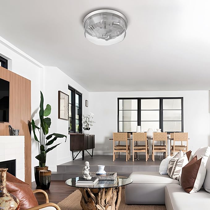 Brushed Nickel Flush Mount Ceiling Light, 3-Light Hallway Light Fixtures, Modern Farmhouse Farmhouse Ceiling Light Clear Glass for Kitchen Porch Entryway Indoor Outdoor