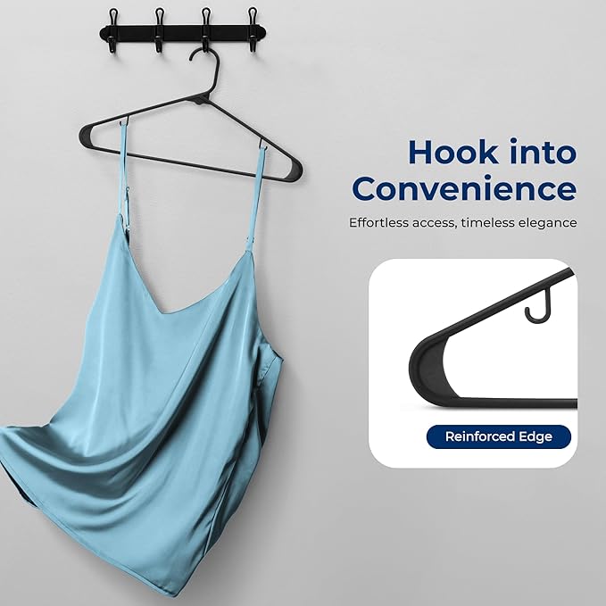 SereneLife 150 Pack Black Plastic Hangers, Non-Slip, Space-Saving Closet Organizers, Durable and Strong for Shirts, Sweaters, Hoodies, Kids Clothes & Dresses, Ultra-Thin, Lightweight