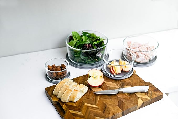 16-Piece Glass Food Storage Containers Set (8 Containers + 8 Lids) | Round, Nesting, Microwave & Dishwasher Safe | BPA-Free, Space-Saving | Grey Lids for Pantry & Kitchen Organization