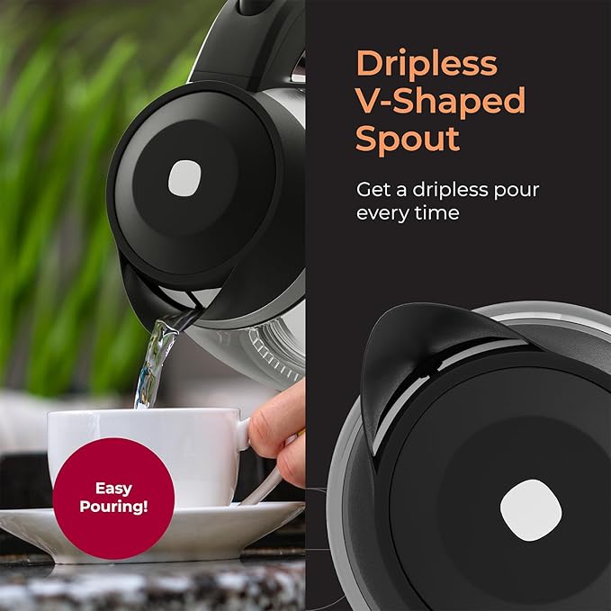 Mueller Living Electric Kettle, Electric Tea Kettle for Boiling Water, 1500W SpeedBoil with Automatic Shutoff, 1.8L Cordless with LED Light, Borosilicate Glass Tea Kettle Pot Water Heater, BPA Free