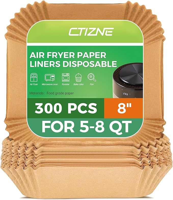 Air Fryer Liners Disposable - 300Pcs 8In Square Parchment Paper for Air Fryer Non-Stick Airfryer Basket Liners for Steamer Microwave Oven