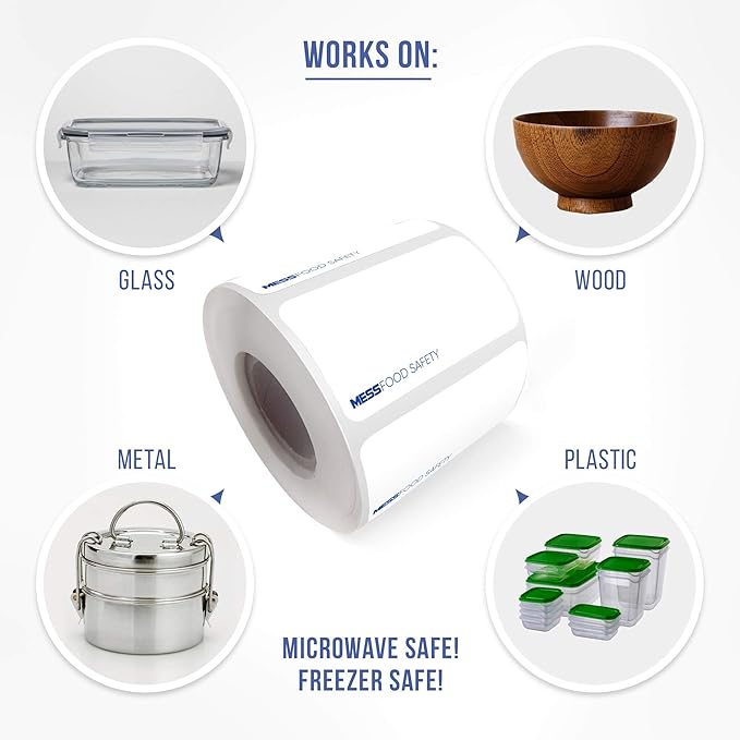 MESS Dissolvable Food Labels, Blank, 1x2 500/Roll - Dissolves in 30 Seconds or Less - Removable Pantry, Meal Prep & Food Storage Labels – Canning & Freezer Use