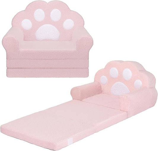 MONKISS Cat Paw Kids Couch, Toddler Chairs Comfy, Toddler Couch Bed Fold Out, Baby Lounge Chair, Birthday Gift for Girls, 1-4 Years Old, SF06, Pink