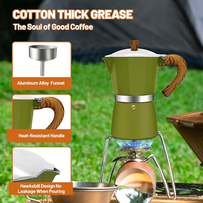 6 Cup Aluminum Espresso Stovetop Moka Pot Express Coffee Maker Percolator Italian Classic Mocha Coffee Machine for Italian and Cuban Cafe Brewing for Home & Camping 300ml 10oz