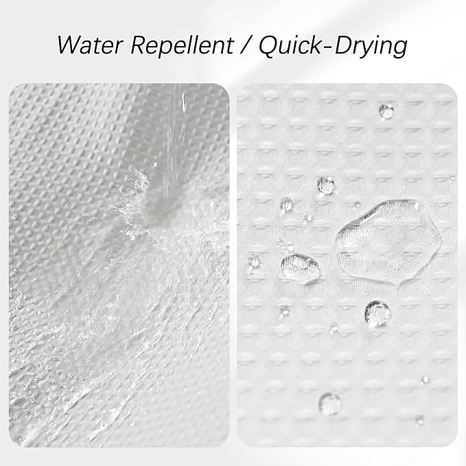 Modern Shower Curtain for Stall - Water Repellent Waffle Textured 256GSM Heavy Duty Half Size Shower Curtains for Bath Tubs, Hotel Quality Narrow Bath Curtain Set with 6 Hooks, 36Wx72H