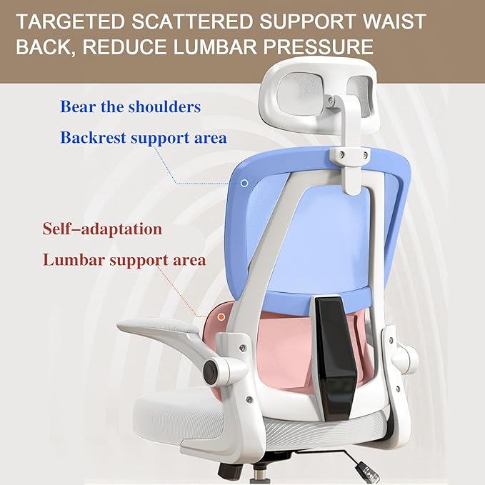 Ergonomic Office Chair Computer Desk Chairs with Flip-up Armrests and Lumbar Support, High Back Mesh Gaming Chairs Rolling Work Swivel Task Chairs with Adjustable Headrest