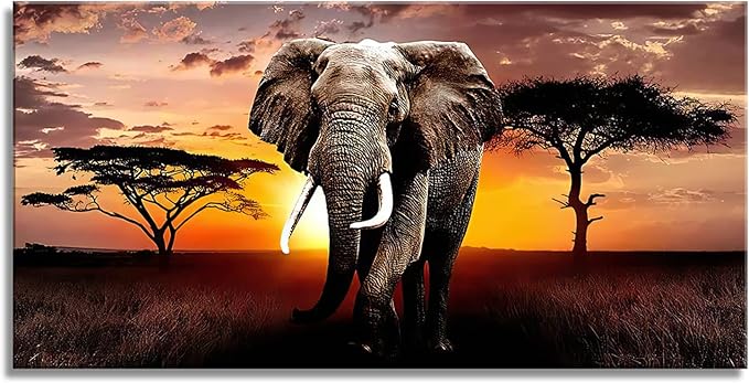 XXMWallArt FC3050 Canvas Wall Art Elephant Picture African Wild Animals Artwork Painting Print for Living Room Bedroom Kitchen Home and Office Wall Decor