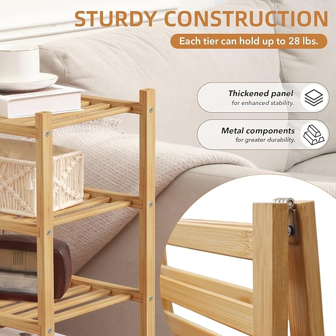 5 Tier Bamboo Shoe Rack Storage Organizer for Closet, Multifunctional Stackable Free Standing Shoe Shelf Organizer for Small Space,Entryway,Hallway,Bathroom 27"x11"x32"(Natural, 5 Tier)