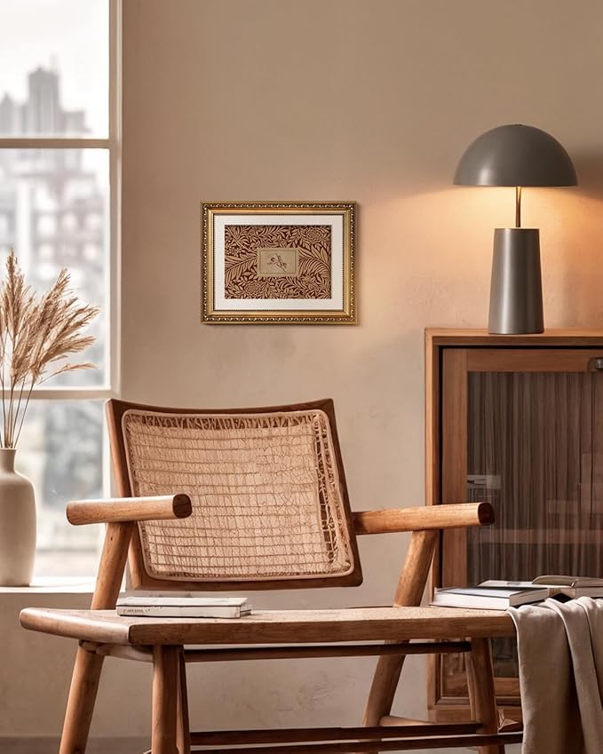 VIYYIEA Gold Framed Wall Art, Stamp Red Canvas Print Home Decor Vintage Art Painting Picture Bathroom Wall Decor, Collection Artwork for Living Room Bedroom Kitchen Office - 14L x 11W