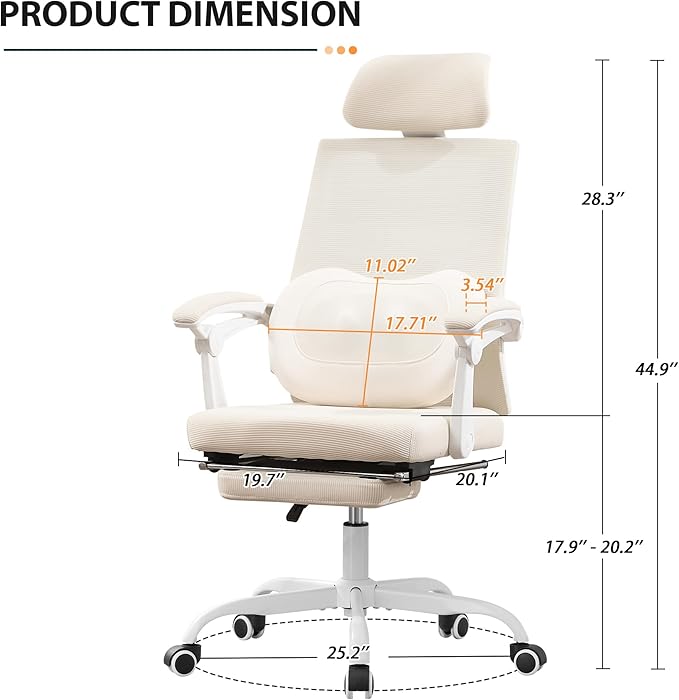 Qulomvs Ergonomic Office Chair with Massage&Heated Lumbar Support, Kneading Massage Office Chair with Foot Rest, Reclining Home Office Desk Chair 90-135 Adjustable Mesh Computer Desk Chair with Wheels