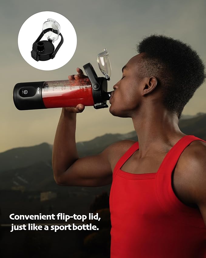 Portable Blender - Cordless 24oz. Personal Blender for Shakes and Smoothies, Licuadora, BPA Free - Ice Crush, Dishwasher safe parts, Waterproof, Triple Batteries, Juicer Cup, Black