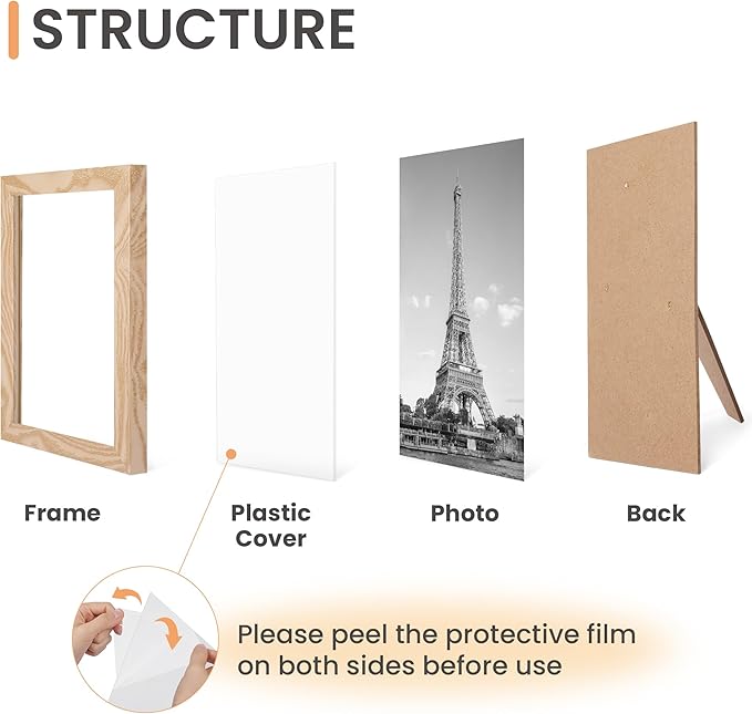 upsimples 10 Pack Picture Frames Collage Wall Decor for Mounting or Tabletop Display, Photo Gallery Frame Set for Family, Multi Sizes Including 8x10, 5x7, 4x6, Natural