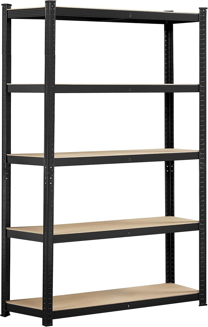 Yaheetech Standing Shelf Units, 5 Tier Storage Shelf, Heavy Duty Shelving, Adjustable Garage Shelves, Utility Rack Shelf Unit, Basement Warehouse Shed, 35.5″W× 12″D × 71″H - Black