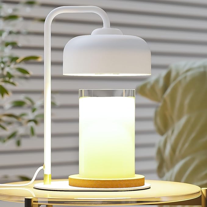 Candle Warmer Lamp with Timer, Electric Candle Warmer Lamp for Jar Candles, Home Decor Keepsake Candle Lamp Warmer with 2 Halogen Bulbs (White)