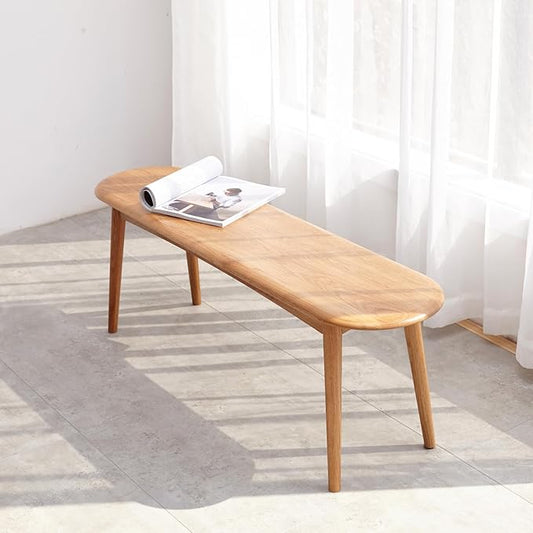 100% Solid Oak Dining Bench, Wood Bench for Bedroom End of Bed with Rounded Corners, Entryway Benches for Dining Room, Kitchen, Living Room (Natural Oak, 47.2")