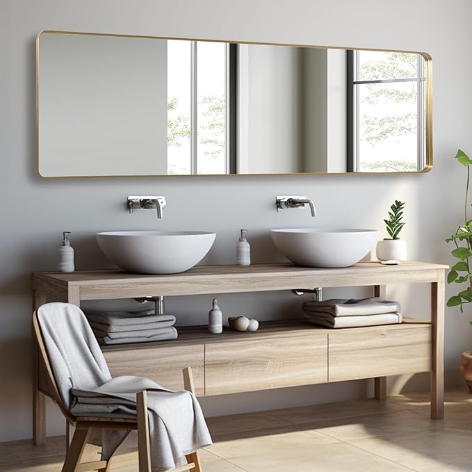 Rectangle Mirror Full Length 21" x 64" Large Floor Mirror Gold Metal Frame Wall Mounted Hanging Mirror for Home Decor Leaning Wall Full Body Dressing Mirror for Closet Bathroom Bedroom