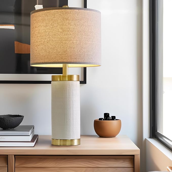 24.5" Modern Ceramic White Single Bedside Lamp for Bedroom Decor Farmhouse Table Lamp for Living Room Office Dorm
